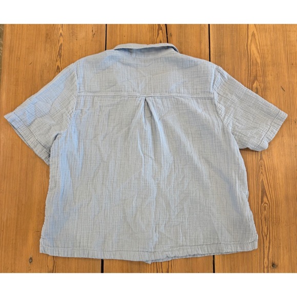 Quince Light Blue Gauze Short Sleeve Collared Button Up Shirt Size L - Picture 2 of 5